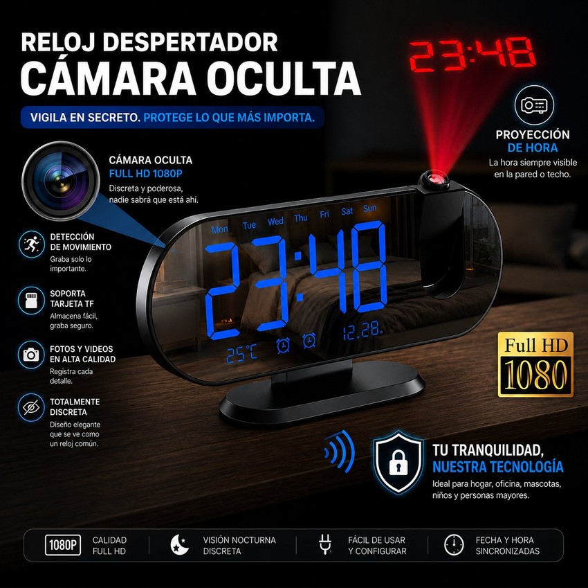 Reloj Despertador Cámara Oculta WiFi Full HD